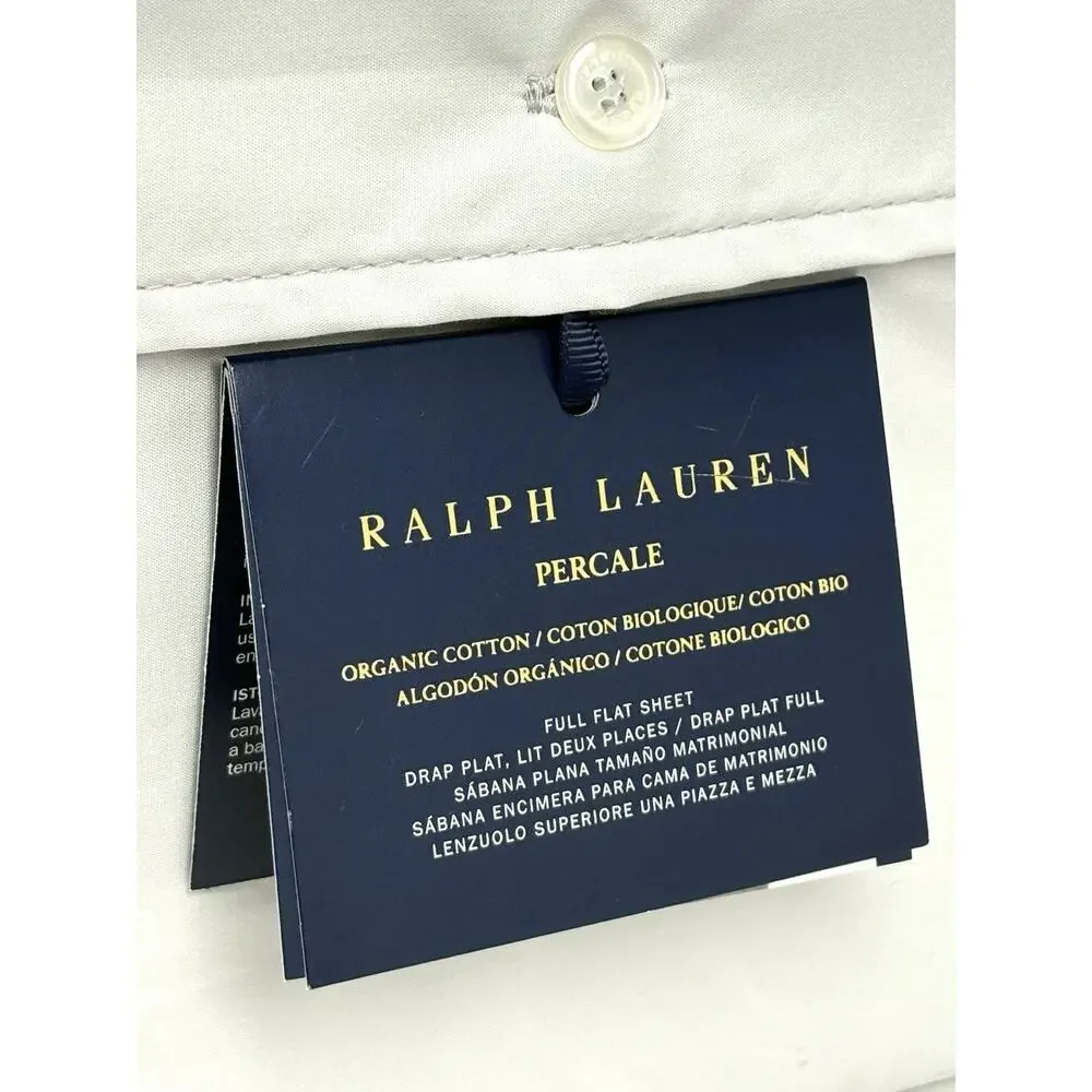 Ralph Lauren Organic Cotton Percale Full Flat Fitted Pebble Sheet Set NWT 2 Pcs